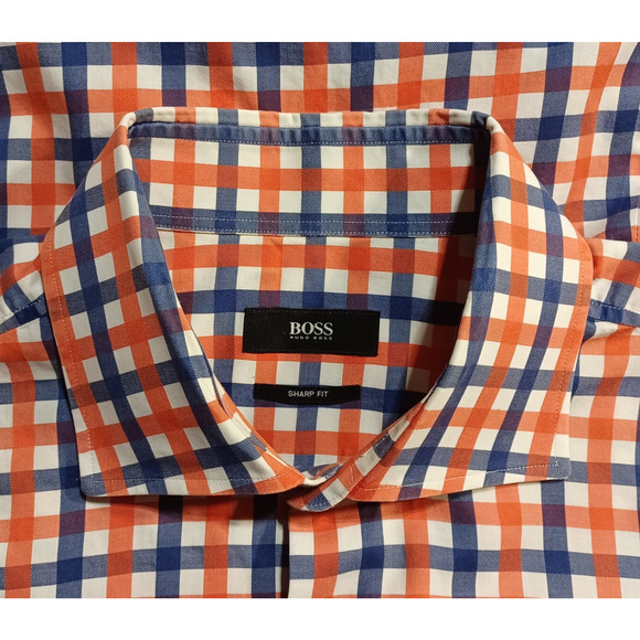 Boss Hugo Boss Men's Sharp Fit 17/L (34-35) Blue & Orange Long Sleeve Button Up - Picture 4 of 12